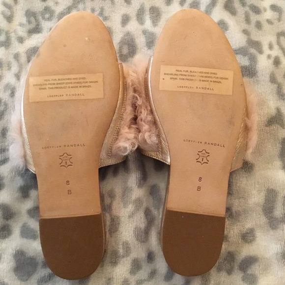 Loeffler Randall Domino Shearling Sheep Fur Flat Slides Pink / Rose Gold Sz- 8B - Picture 8 of 8